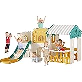 Kids Playhouse Playground Playsets Outdoor Playhouse 10 in 1 Toddler Slide with Rock Climber with Basketball, Hoop, Storage, Playroom Upgraded