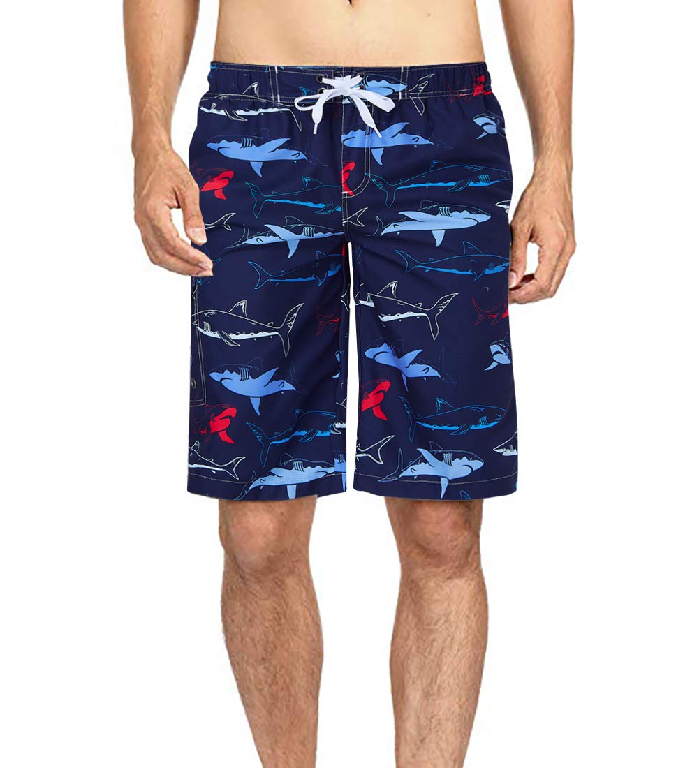 90s Boys 3D Printed Funny Shark Swim Trunks Quick Dry Breathable with Adjustable Drawstring Strap Two Front Pockets Beachwear S