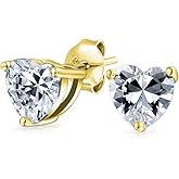Classic Bridal Small Cubic Zirconia .5-1CTW AAA CZ Solitaire Heart Shape Stud Earrings For Women Teens 14K Yellow Rose Gold Plated .925 Sterling Silver 5 6 7 8 MM Brithstone Colors