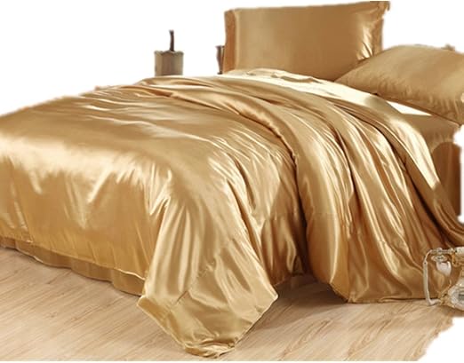 Amazon シルク布団カバー 掛布団カバー 上質天然シルク素材 ４点セット シルク布団カバー １枚 シルクシーツ １枚 シルク枕カバー ２枚 ゴールド ダブル 寝具カバーセット オンライン通販