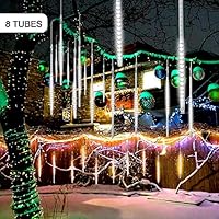 YEOTWIN Meteor Shower Lights, Rain Drop Lights with Ultra Bright 128 LEDs & 8 Tubes, Waterproof Falling Drip Lights Romantic Cascading Icicle Lights for Wedding Xmas Tree Party Garden Home