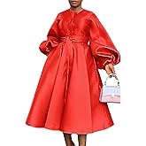 SHINFY Casual Church Dresses for Women Satin Long Sleeve A Line Semi Formal Fit Maxi Long Dresses with Pockets