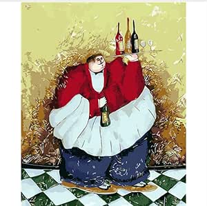 Hombre gordo con un camarero de vino tinto. Pinturas Números Pintura a
