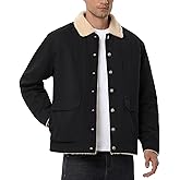 UIQUR Men's Winter Fleece Lined Jacket Casual Thermal Trucker Coat Lightweight Cotton Cargo Work Jacket with Pockets for Fall