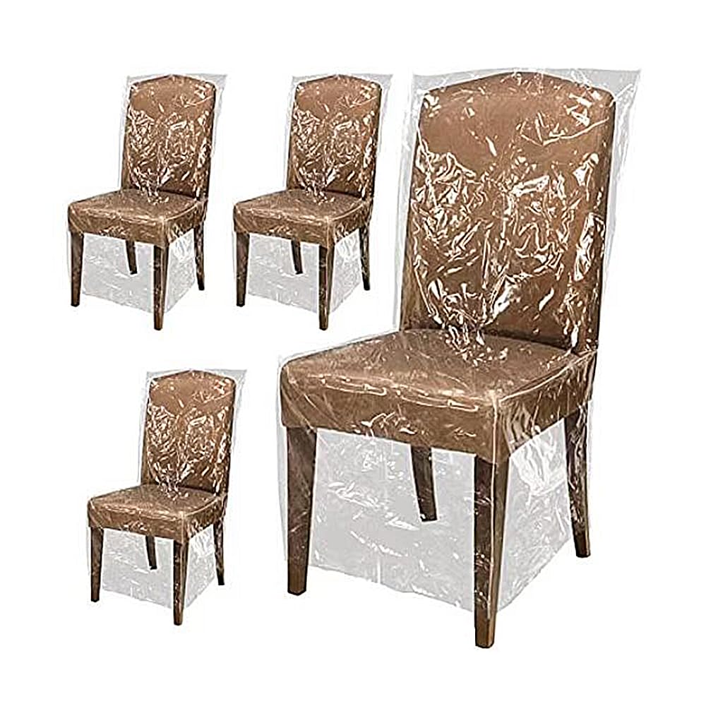 SagaSave Plastic Dining Chair Covers, 4 Pcs Clear Waterproof PVC Dining Chair Protector, Dust Cover for Most Chairs