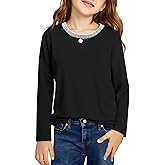 Haloumoning Girls Long Sleeve Shirts Kids Crewneck T-Shirts Tops Cute Fall Blouse Tees 5-14 Years