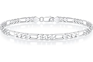 BRIJEWNES 925 Sterling Silver Clasp 4/5mm Figaro Chain Bracelets for Men Women Solid Diamond Cut Figaro Chain Mens Bracelet Chain Bracelets for Men Jewelry Men Gifts