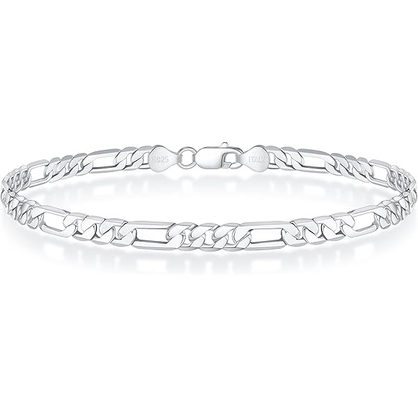 Silverly Pulsera De Plata De Ley 925 Con Cadena Figaro Gruesa De 0.39 Pulgadas Para Hombre, 8.1 In, Pulsera De Eslabones Anchos Con Cierre De Langosta, Joyería De Plata Maciza Pesada
