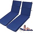 SmoothNovelty 2 Pcs Indoor Outdoor Chaise Lounge Cushions Sponge Bench Outdoor Furniture Chaise Cushions Patio Chair Furniture Replacement (Dark Blue)