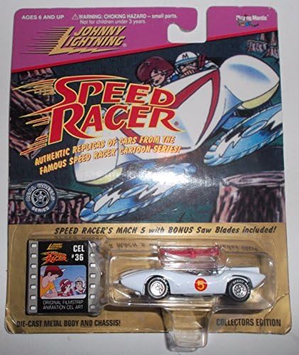 Johnny Lightning Speed Racer Mach 5 Replica Die Cast Metal Car w Bonus Saw Blades ~ 1997~ Collectors Edition ~ GOLD card by Johnny Lightning