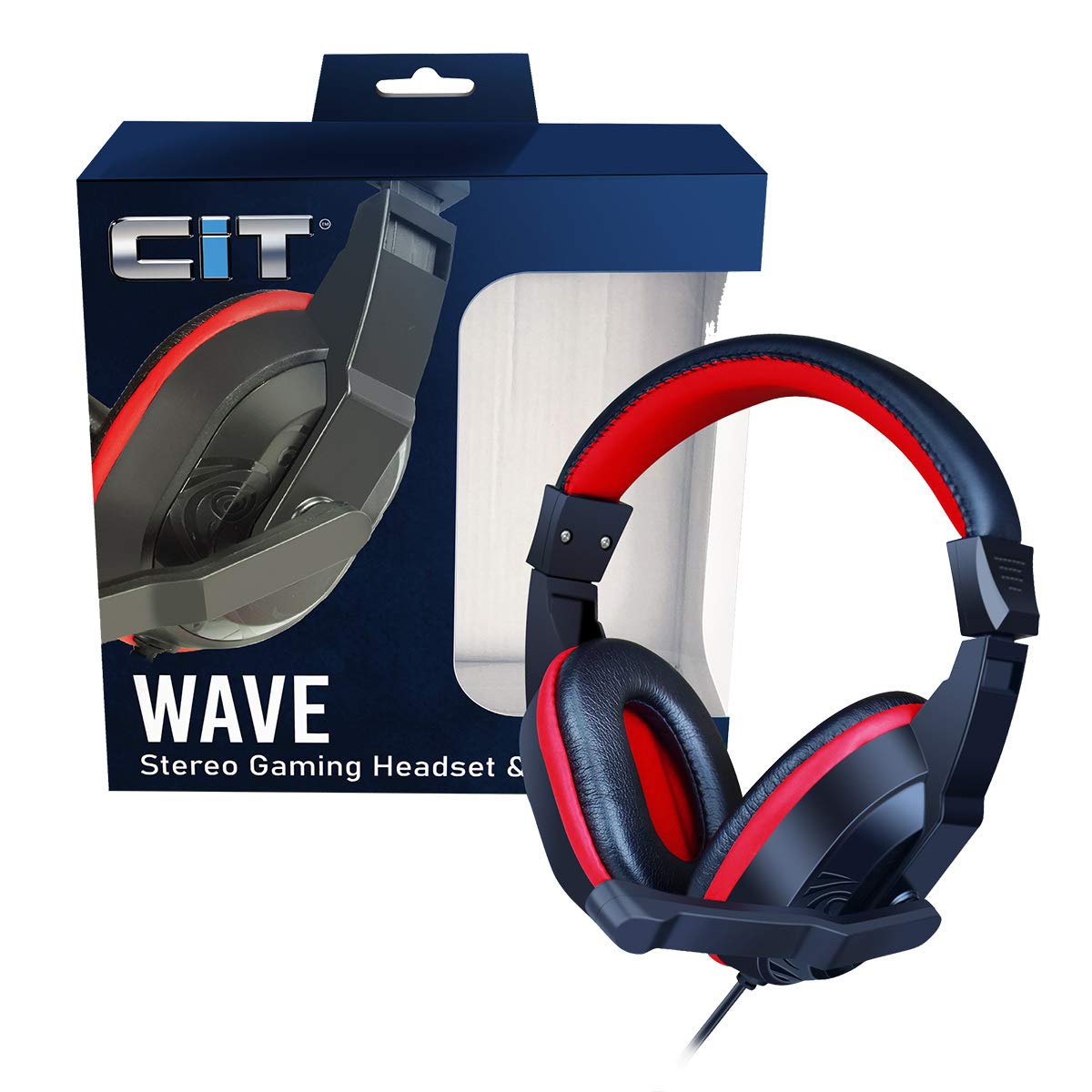 CiT Wave PC 2.0 Stereo Wired Gaming Headset & Mic, Computer Headset with Mic & Volume Scroll Wheel, 40mm Neodymium Drivers, Adjustable Headband, 3.5mm Cables | Black & Red