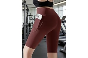 Biker Shorts Women with Pockets, 8" High Waisted Tummy Control Workout Yoga Running Gym Athletic Shorts