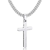 Gnamy Cross Necklace for Men Boys Stainless Steel Bible Verse Cross Pendant with Cuban Link Chain (22+2 Inches) | Easter Christian Religious Jewelry Gifts