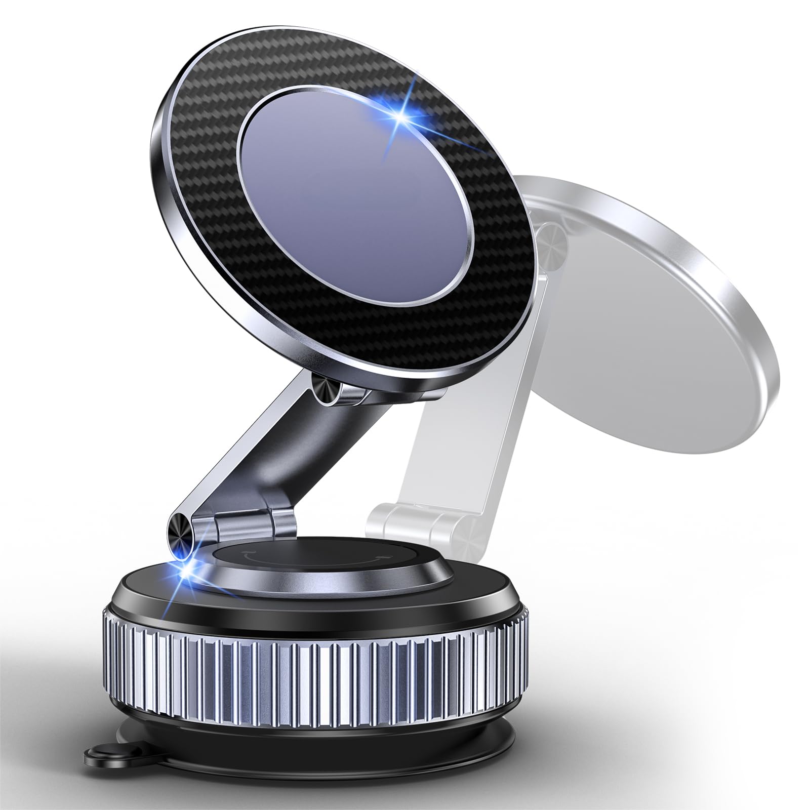 BEEGROW Vacuum Magnetic Phone Holder for Car, Smooth and Super Vacuum Suction Cup Phone Mount, 360° Adjustable Foldable Cell Phones Car Mount for All Cars Smartphones Shower and Gym