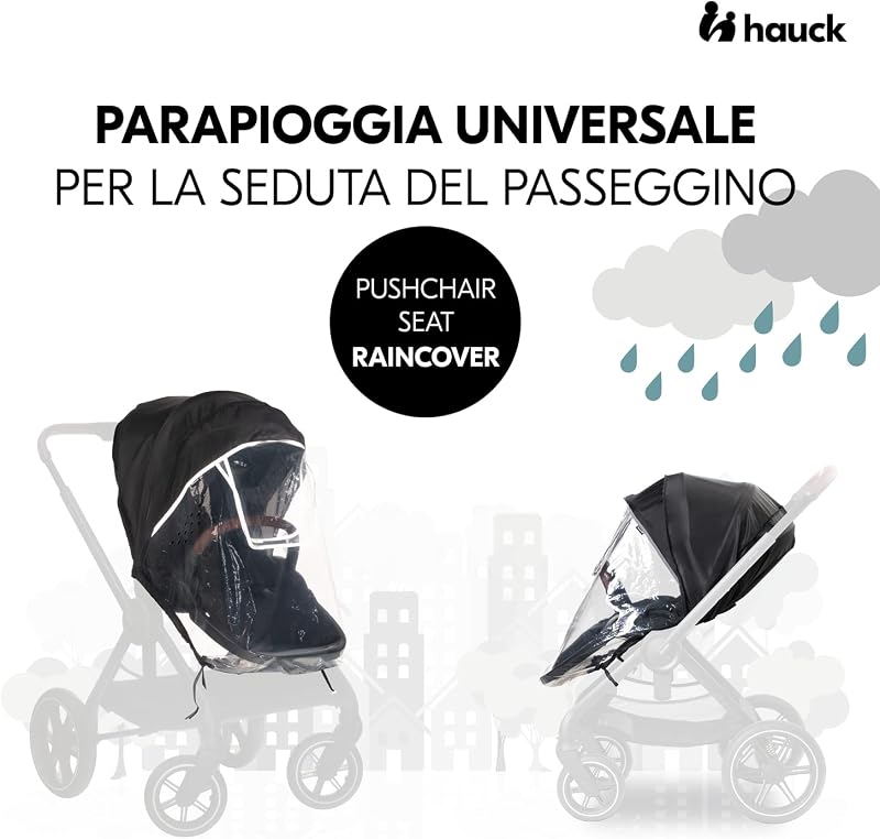 Parapioggia Passeggino Universale - 91 x 92 x 85 cm - Antipioggia Catarifrangente con Elastico, Finestrina di Accesso e Fori di Ventilazione - Facile da Fissare - Nero / Trasparente