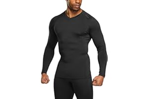 TSLA Men's Thermal V-Neck Long Sleeve Compression Shirts, Athletic Base Layer Top, Winter Gear Running T-Shirt