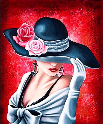 DIY 5D Diamond Painting Kit, Sewing Cross Stitch, By Number Art Kits Full Drill, for Adults 12x16 inches - Crystals Embroidery, Home Decor Craft, for living room Lady in Red 207