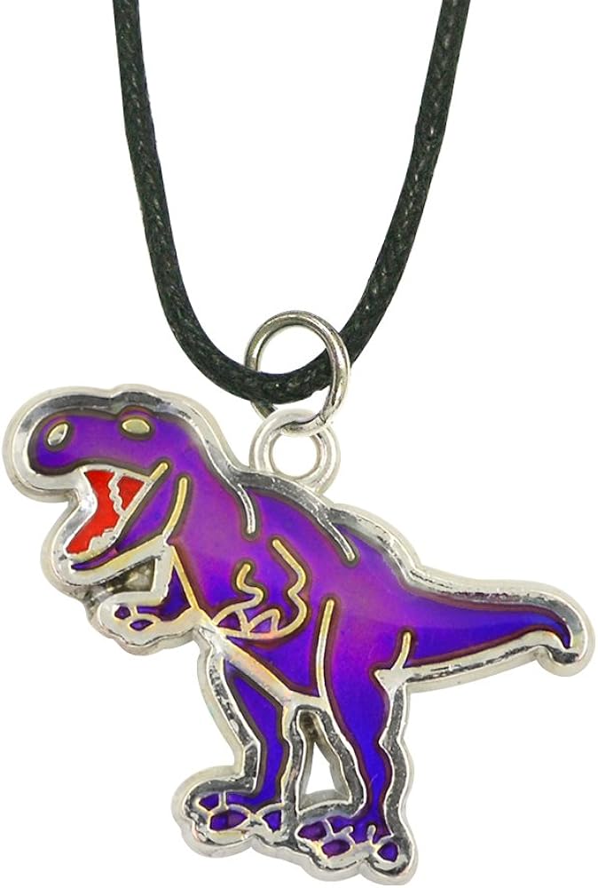 Fun Jewels Handmade T-Rex Dinosaur Pendant Color Change Mood Necklace For Boys Girls Animal Jewelry: Clothing