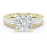MSBLUE 2ct Size 6 Moissanite Engagement Ring, Staircase Princess Cut, 14K Gold Vermeil, Wedding Promise Ring