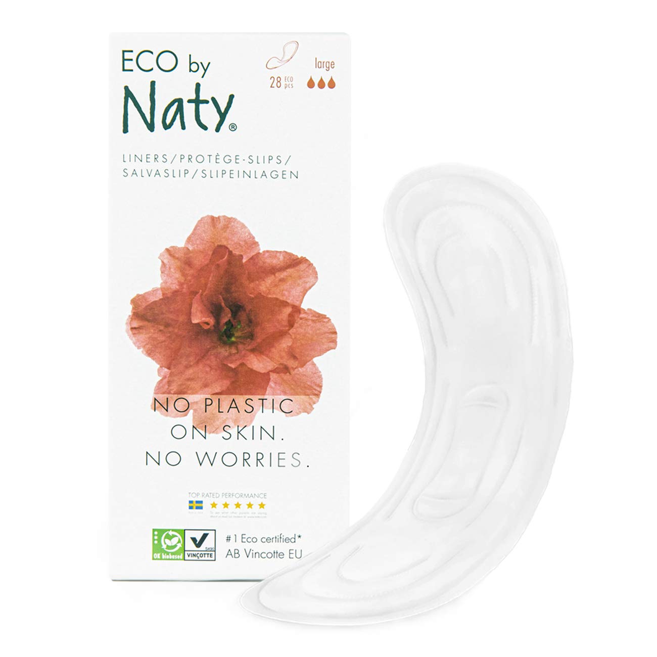 Eco by Naty Liners - Large, 28 Liners. Plant-Based, Vegan and 0% Plastic