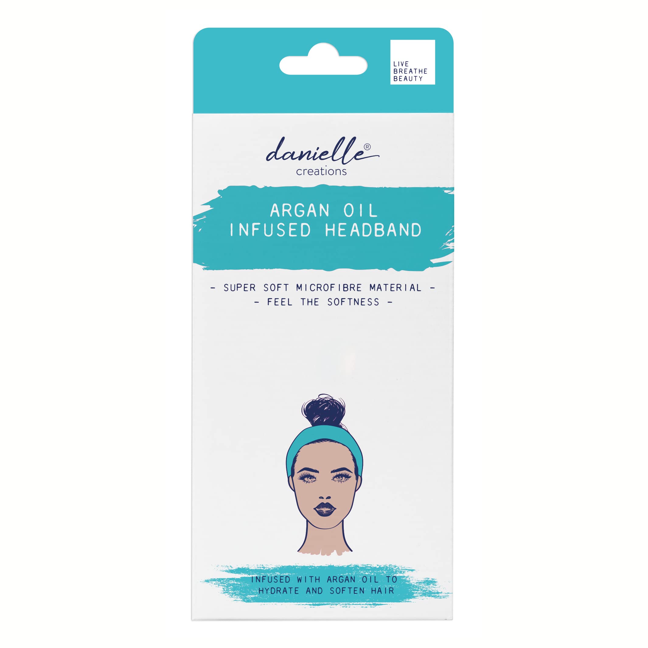 Danielle Creations Argan Oil Infused Headband, Soft Stretchy Microfibre Bow Hair Band, Nourishes Hair During Skincare, Washing, Makeup and Beauty Routines - Blue