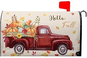 GRANBEY Hello Fall Mailbox Cover Magnetic Autumn Pickup Truck with Pumpkins Letter Box Cover Standard Size 21x18 Inch Happy Harvest Festival Thanksgiving Decorative Waterproof Post Box Covers for Garden Yard