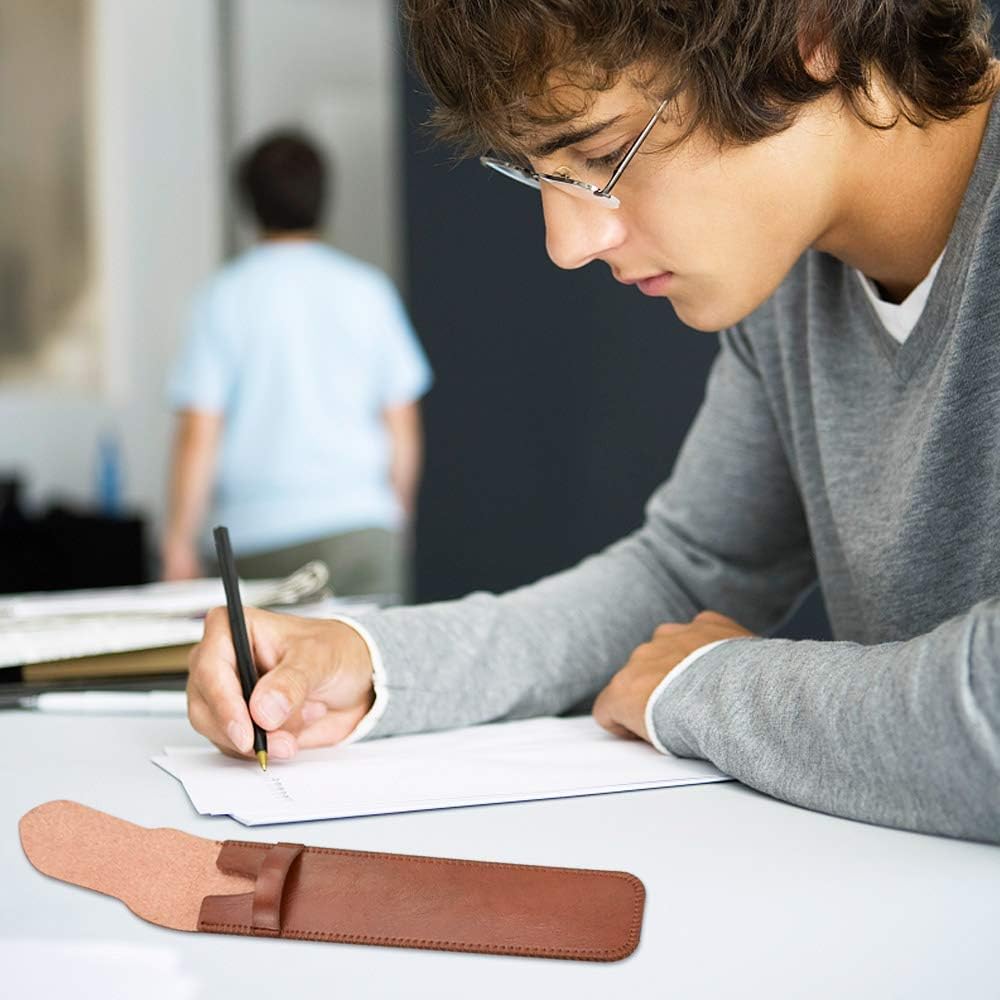 CODIRATO 2 PCS Leather Pen Holder Handmade Protective Pen Case Portable Pen Protective Sleeve for Pens Optical Pencil (Brown and Black) - Image 5