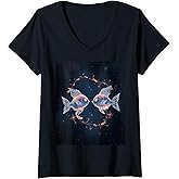 Womens Pisces Zodiac Sign V-Neck T-Shirt