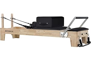 Joyrider Pilates Reformer Machine Equipment Pilates Workout Rubber Wood Series for Home Use Pilates Yoga Studio Workout Equipment with Superfiber PU Leather, Durable Springs, 304 Steel (Black), White