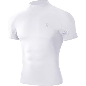 Runhit Men's Turtleneck Compression T-Shirt, Short Sleeve Mock Neck Shirt, UPF 50+ Athletic Undershirt Football Gym Running
