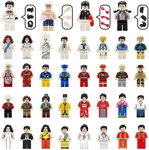 Minifigures Set of 36+7 Includes Building Bricks Community People with Figures Accessories Lego-Compatible Building Blocks Party Supplies Toys gifts
