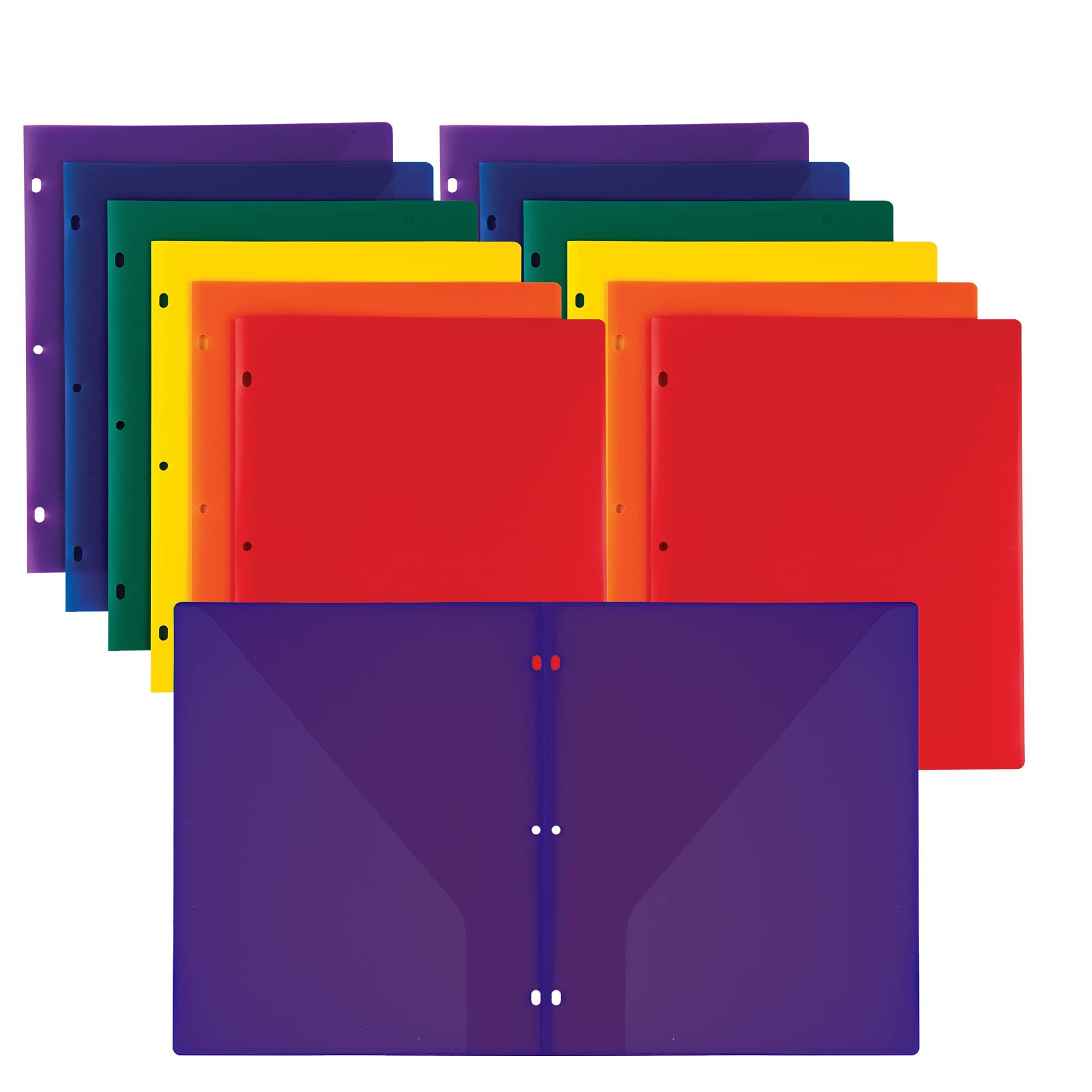 Samsill Durable Plastic Folders 3 Hole Punch, 12 Pack Assorted Colors, 2 Clear Pockets, Used for Office and School Supplies