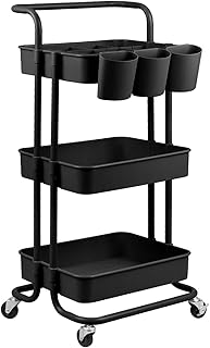 alvorog Rollwagen Küchewagen Allzweckwagen Servierwagen Roll Regal für Küche Bad Büro mit Rollen 3 Etagen Schwarz
