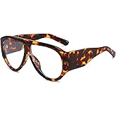 LJCZKA Oversized Blue Light Blocking Glasses Women Men Round Pilot Thick Frame Anti Eyestrain Computer Eyeglasses