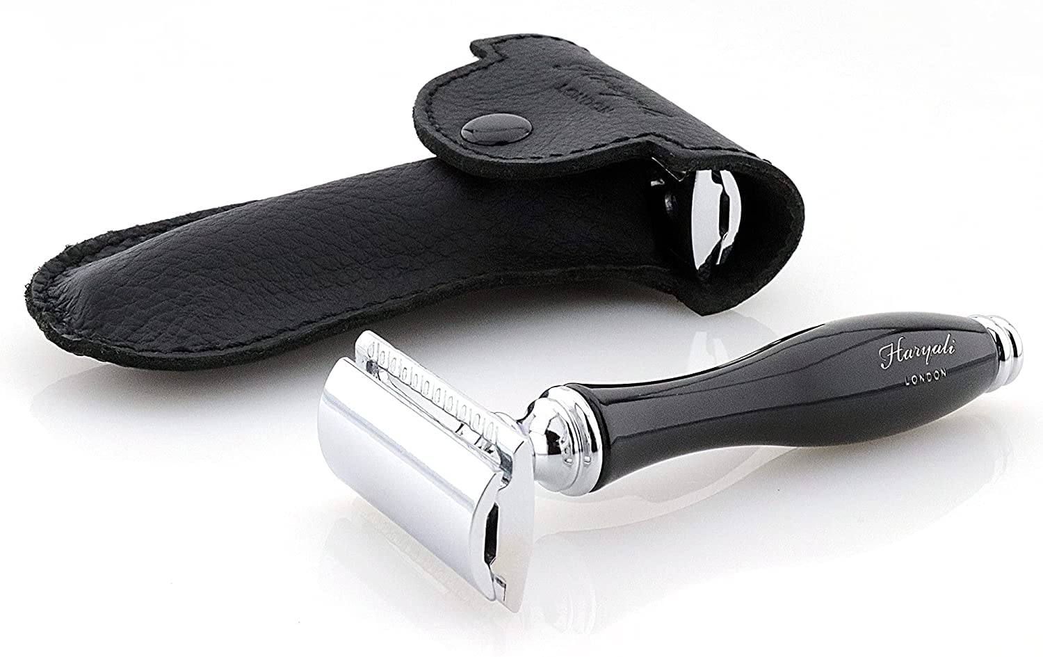 Haryali London, Double Edge Safety Razor with Leather Case - Classic Wet Shave Razor, Elegant Design Safety Razors - Reusable Traditional Shaving Tool for Close, Smooth Shaves