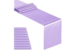 YUHX Pack of 10 Satin Table Runner 12 x 108 Inches Long,Lavender Table Runners for Wedding, Birthday Parties, Banquets Decorations（Lavender,10 Pack）
