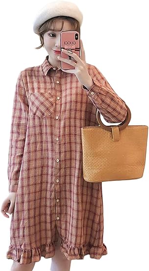 Amazon Co Jp Bestmood チェック ワンピース レディース ゆったり フレアワンピース チェック柄 ファッション ワンピース 長袖 おしゃれ チュニック 大きいサイズ 着痩せ 可愛い 春 服 ファッション小物