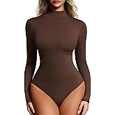 Mobeso Women’s Mock Turtleneck Bodysuit Long Sleeve, Double lined Body suit Top Suitable for Going out