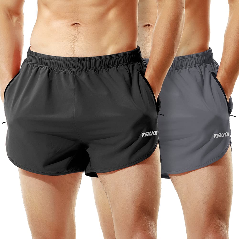 Photo 1 of **ONLY ONE**TENJOY Men's Running Shorts 2 Pack Gym Athletic Workout Shorts for Men 3 inch Sports Shorts with Zipper Pocket. 