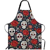 Beabes Sugar Skull Chef Apron 27 X 31 Inch Day of The Dead Sugar Skull with Floral Non-Pilling Bib Aprons for BBQ Grilling Gardening with Adjustable Neck Strap