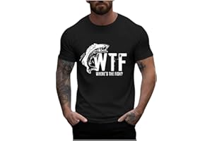 Sdeycui WTF Where's The Fish Shirt Men Short Sleeve T-Shirts Funny Graphic Tees Summer Fishing Gifts Tops for Father's Day