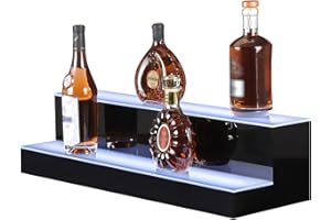 MESAILUP LED Lighted Liquor Bottle Display Shelf 30 Inch 2 Step Bar Liquor Bottle Shelf Commercial Lighting Shelves with Remote Control(2 Tier, 30 inch)