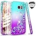 LeYi Galaxy S7 Edge Case (Not Fit S7) with 3D Pet Screen Protector [2 Pack] for Girls Women, Glitter Bling Shiny Diamond Liquid Clear TPU Protective Phone Case for Samsung Galaxy S7 Edge Teal/Purple