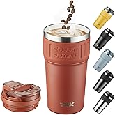 TKK Insulated Coffee Mug with Ceramic Coating, 21oz Iced Coffee Tumbler Cup with Straw Lid Double Wall Vacuum Leak Proof Travel Mug with Strap for Hot and Iced Beverage, Red
