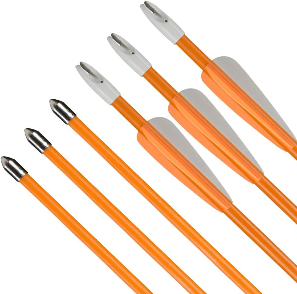 TOPARCHERY Fiberglass Youth Arrows, Archery 28/26 Inch Target Shooting Practice Safetyglass, Suitable for Youth Children Woman Beginner, for Recuve Bow(Pack of 12) (26inch 2 Orange 1 White) : Sports & Outdoors