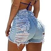 GOBLES Women's Sexy Summer Mid Waist Ripped Jean Shorts Frayed Hem Denim Shorts