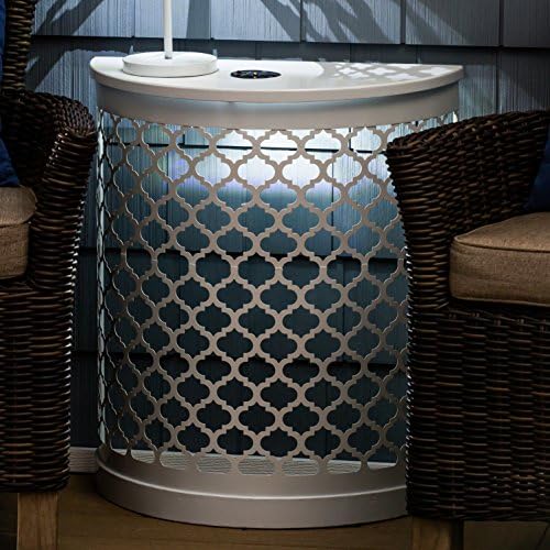 Indoor/Outdoor Semi Circle Side Table Made w/ Metal in Neutral White 28'' H x 24'' L x 12'' W