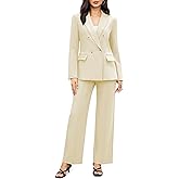 Casly Lamiit Women's 2 Piece Business Casual Outfits Double Breasted Blazer Dressy Wide Leg Work Pants Suits Set