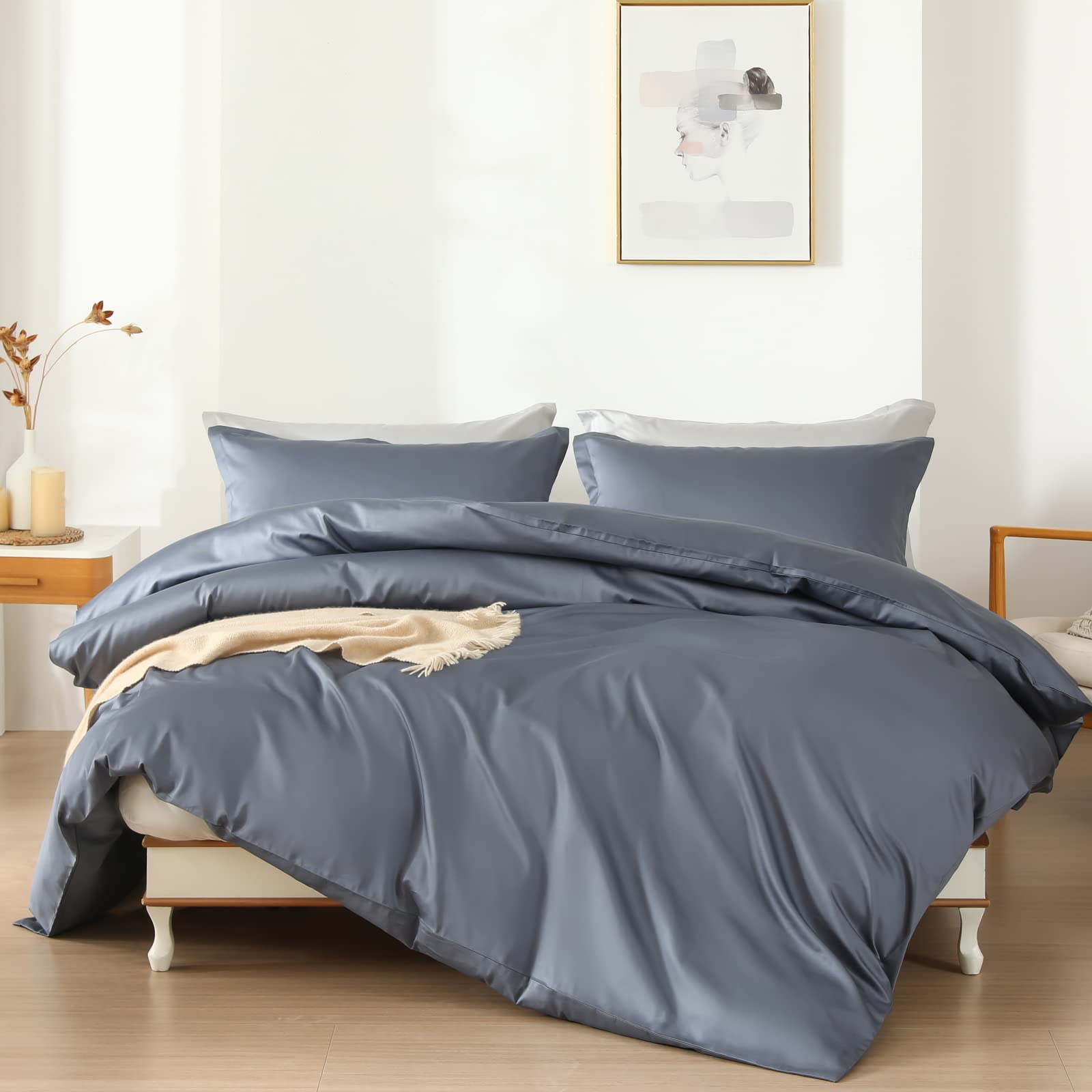 Photo 1 of homebox Cotton Duvet Cover Set - 100% Egyptian Cotton Charcoal Bedding Set Queen Size - 1200 Thread Count Breathable and Soft Duvet Cover Set for All Seasons(Queen, 90x90'')