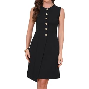 Allegra K Work Dress for Women Sleeveless Button Down Business Dresses | Crew Neck,Knee Length, A-Line, Classy, Office Outfit